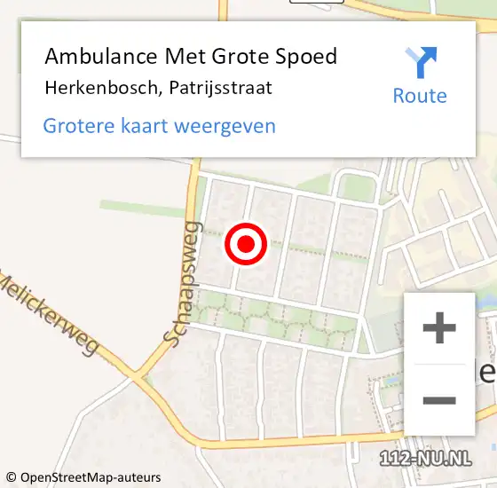 Locatie op kaart van de 112 melding: Ambulance Met Grote Spoed Naar Herkenbosch, Patrijsstraat op 27 februari 2023 17:54