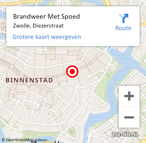 Locatie op kaart van de 112 melding: Brandweer Met Spoed Naar Zwolle, Diezerstraat op 27 februari 2023 18:04