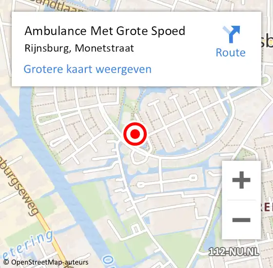 Locatie op kaart van de 112 melding: Ambulance Met Grote Spoed Naar Rijnsburg, Monetstraat op 27 februari 2023 18:18