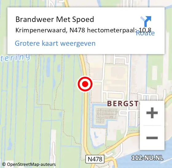 Locatie op kaart van de 112 melding: Brandweer Met Spoed Naar Krimpenerwaard, N478 hectometerpaal: 10,8 op 27 februari 2023 18:31