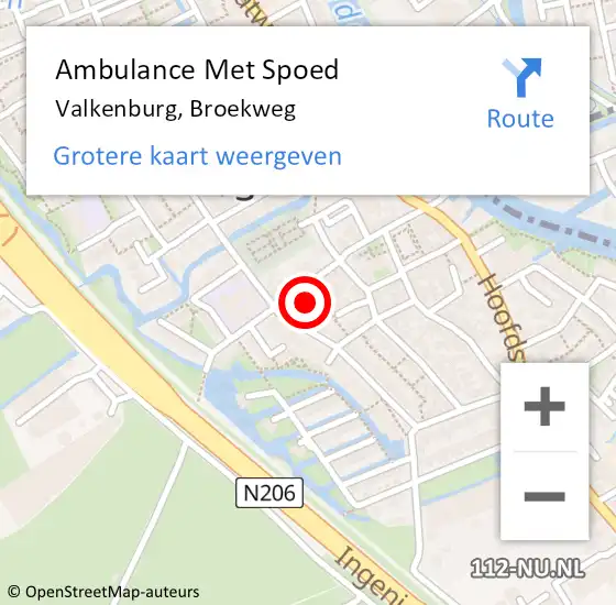 Locatie op kaart van de 112 melding: Ambulance Met Spoed Naar Valkenburg, Broekweg op 27 februari 2023 19:11