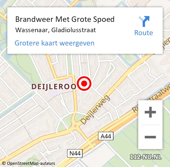 Locatie op kaart van de 112 melding: Brandweer Met Grote Spoed Naar Wassenaar, Gladiolusstraat op 27 februari 2023 19:16