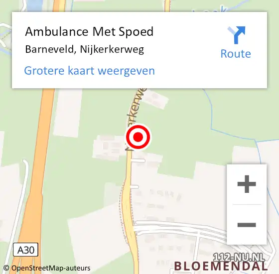 Locatie op kaart van de 112 melding: Ambulance Met Spoed Naar Barneveld, Nijkerkerweg op 27 februari 2023 19:17