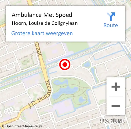 Locatie op kaart van de 112 melding: Ambulance Met Spoed Naar Hoorn, Louise de Colignylaan op 27 februari 2023 19:29