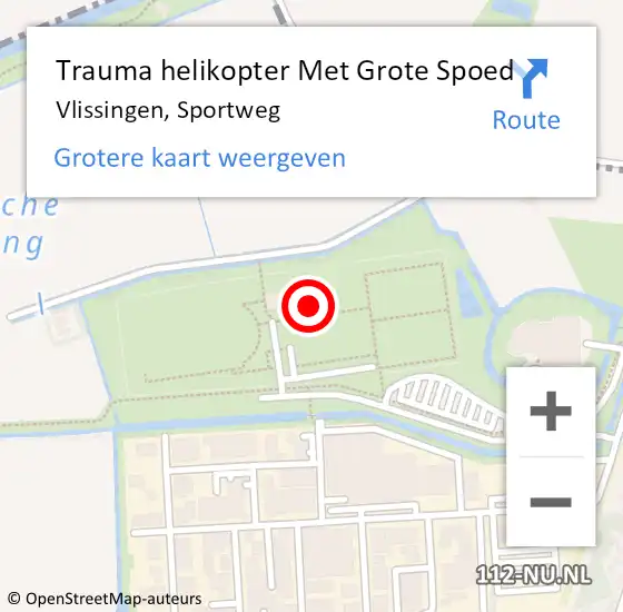 Locatie op kaart van de 112 melding: Trauma helikopter Met Grote Spoed Naar Vlissingen, Sportweg op 27 februari 2023 20:16