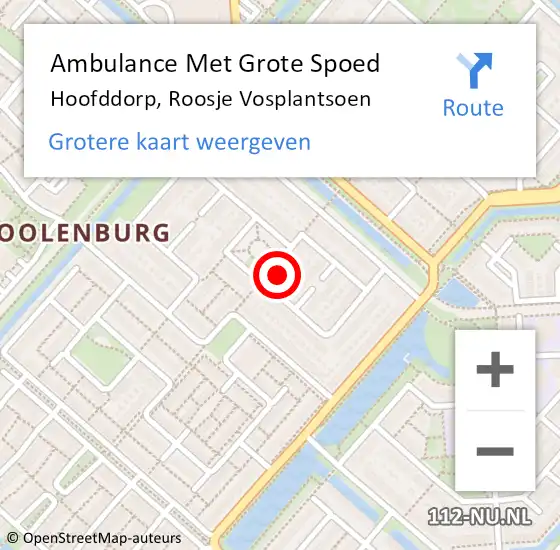 Locatie op kaart van de 112 melding: Ambulance Met Grote Spoed Naar Hoofddorp, Roosje Vosplantsoen op 27 februari 2023 20:33