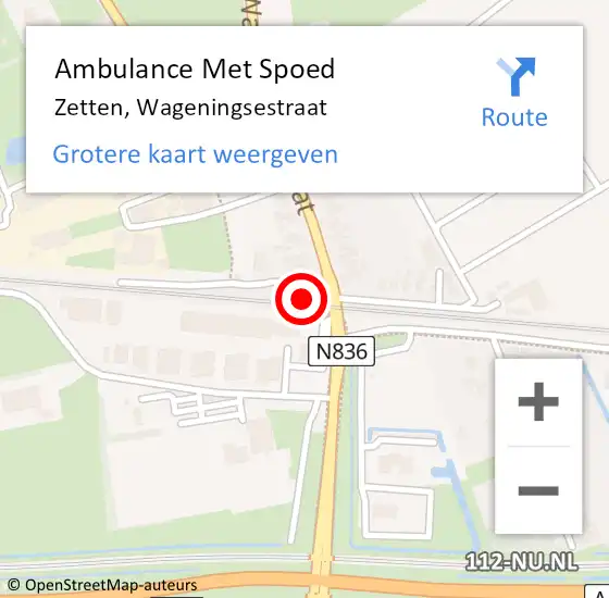 Locatie op kaart van de 112 melding: Ambulance Met Spoed Naar Zetten, Wageningsestraat op 27 februari 2023 21:02