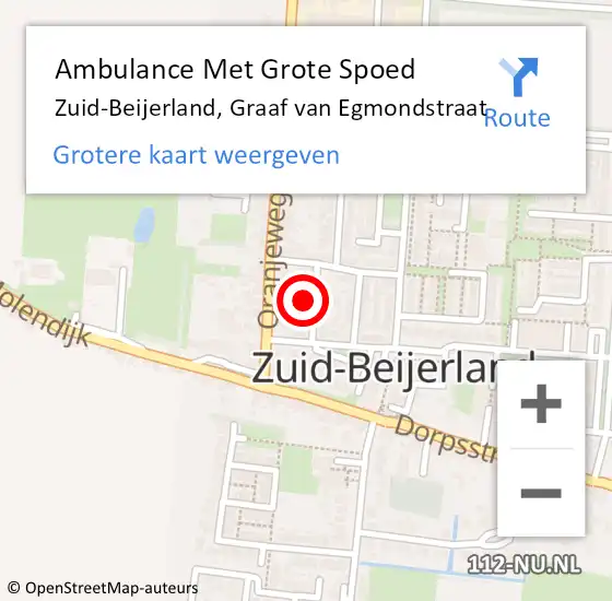 Locatie op kaart van de 112 melding: Ambulance Met Grote Spoed Naar Zuid-Beijerland, Graaf van Egmondstraat op 27 februari 2023 21:24