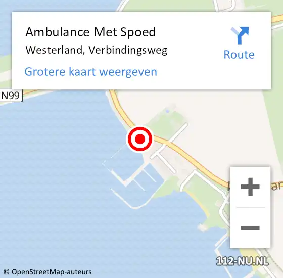 Locatie op kaart van de 112 melding: Ambulance Met Spoed Naar Westerland, Verbindingsweg op 27 februari 2023 21:35