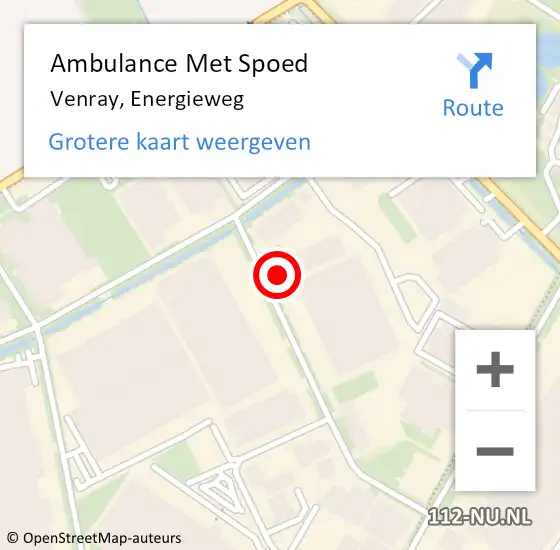 Locatie op kaart van de 112 melding: Ambulance Met Spoed Naar Venray, Energieweg op 27 februari 2023 23:07