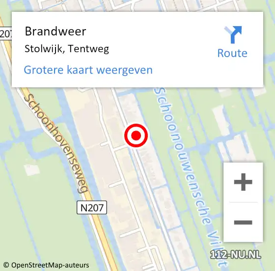 Locatie op kaart van de 112 melding: Brandweer Stolwijk, Tentweg op 27 februari 2023 23:10