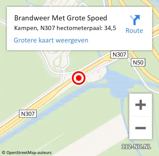 Locatie op kaart van de 112 melding: Brandweer Met Grote Spoed Naar Kampen, N307 hectometerpaal: 34,5 op 27 februari 2023 23:32