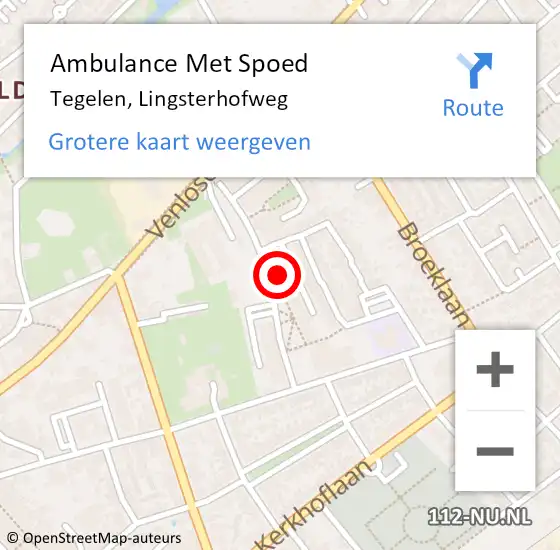 Locatie op kaart van de 112 melding: Ambulance Met Spoed Naar Tegelen, Lingsterhofweg op 27 februari 2023 23:59