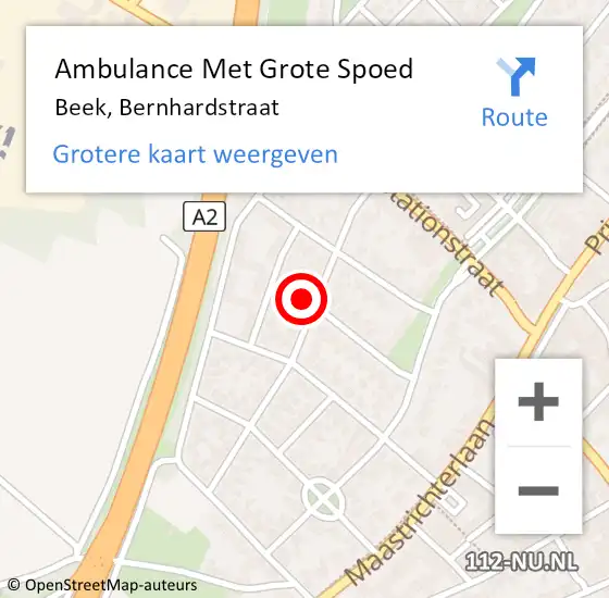 Locatie op kaart van de 112 melding: Ambulance Met Grote Spoed Naar Beek, Bernhardstraat op 17 augustus 2014 08:37