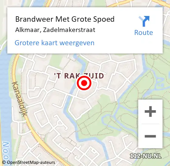 Locatie op kaart van de 112 melding: Brandweer Met Grote Spoed Naar Alkmaar, Zadelmakerstraat op 28 februari 2023 01:07