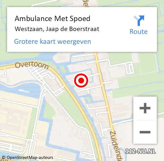 Locatie op kaart van de 112 melding: Ambulance Met Spoed Naar Westzaan, Jaap de Boerstraat op 28 februari 2023 01:18