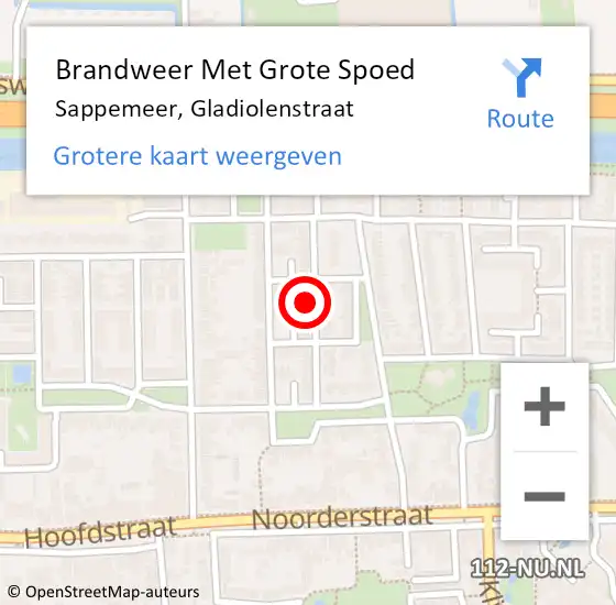 Locatie op kaart van de 112 melding: Brandweer Met Grote Spoed Naar Sappemeer, Gladiolenstraat op 28 februari 2023 01:50