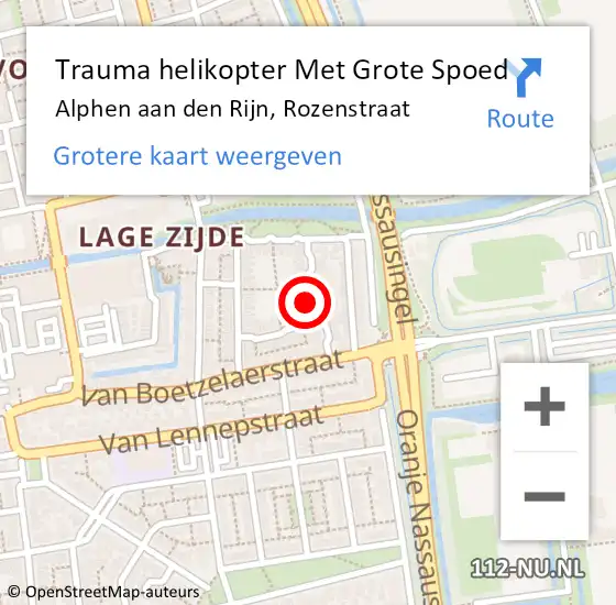 Locatie op kaart van de 112 melding: Trauma helikopter Met Grote Spoed Naar Alphen aan den Rijn, Rozenstraat op 28 februari 2023 02:20