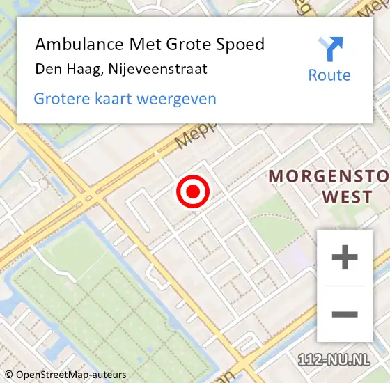 Locatie op kaart van de 112 melding: Ambulance Met Grote Spoed Naar Den Haag, Nijeveenstraat op 28 februari 2023 03:11