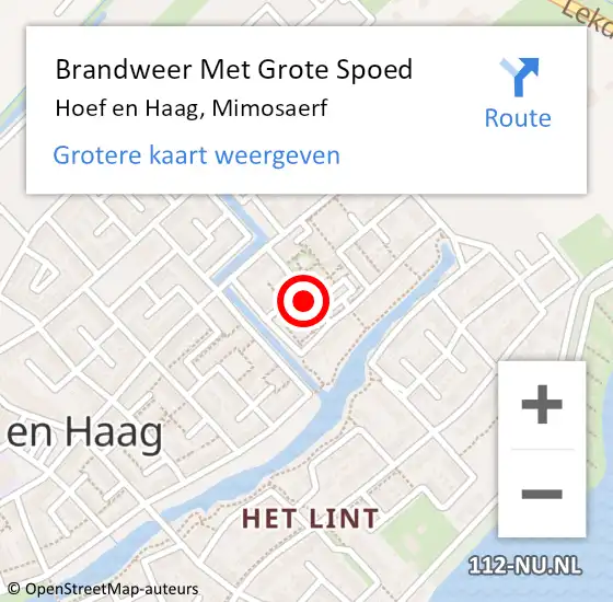 Locatie op kaart van de 112 melding: Brandweer Met Grote Spoed Naar Hoef en Haag, Mimosaerf op 28 februari 2023 05:46