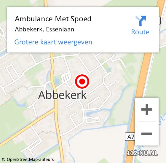 Locatie op kaart van de 112 melding: Ambulance Met Spoed Naar Abbekerk, Essenlaan op 28 februari 2023 06:13