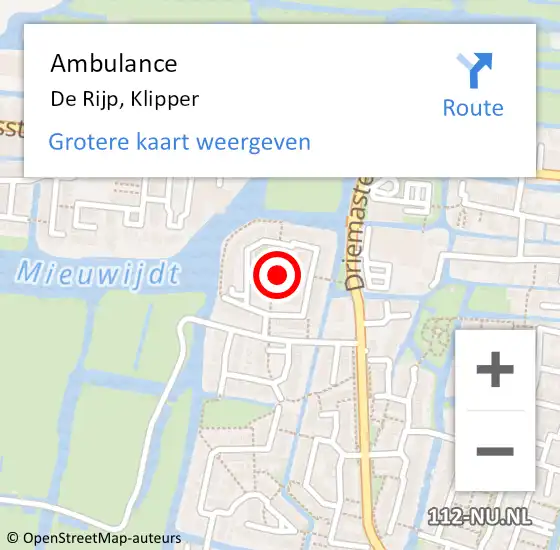 Locatie op kaart van de 112 melding: Ambulance De Rijp, Klipper op 28 februari 2023 06:34