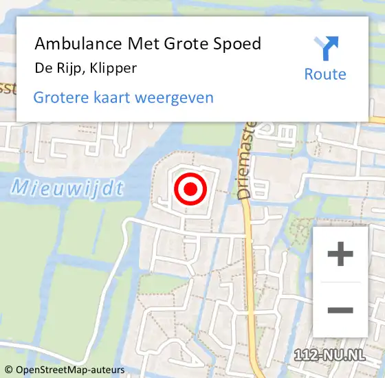 Locatie op kaart van de 112 melding: Ambulance Met Grote Spoed Naar De Rijp, Klipper op 28 februari 2023 06:39