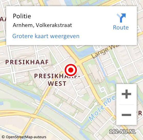 Locatie op kaart van de 112 melding: Politie Arnhem, Volkerakstraat op 28 februari 2023 08:15