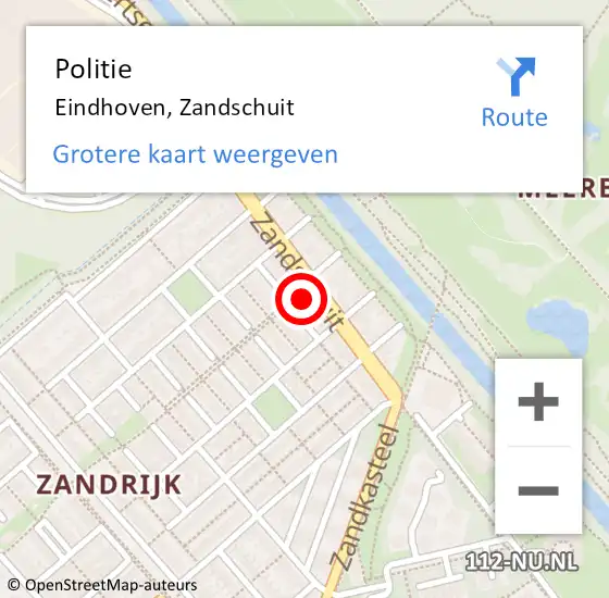 Locatie op kaart van de 112 melding: Politie Eindhoven, Zandschuit op 28 februari 2023 08:18