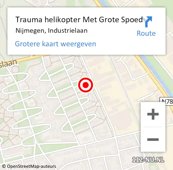 Locatie op kaart van de 112 melding: Trauma helikopter Met Grote Spoed Naar Nijmegen, Industrielaan op 28 februari 2023 08:34