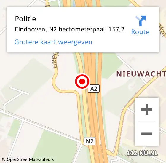 Locatie op kaart van de 112 melding: Politie Eindhoven, N2 hectometerpaal: 157,2 op 28 februari 2023 08:37