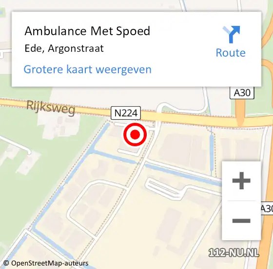 Locatie op kaart van de 112 melding: Ambulance Met Spoed Naar Ede, Argonstraat op 28 februari 2023 08:41