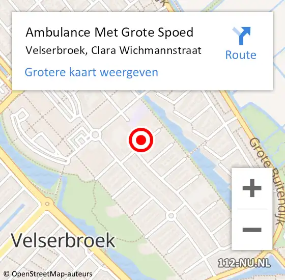 Locatie op kaart van de 112 melding: Ambulance Met Grote Spoed Naar Velserbroek, Clara Wichmannstraat op 28 februari 2023 09:08