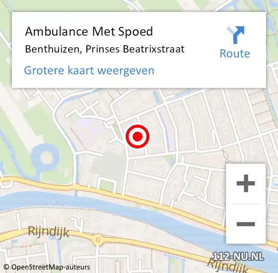 Locatie op kaart van de 112 melding: Ambulance Met Spoed Naar Benthuizen, Prinses Beatrixstraat op 28 februari 2023 09:52