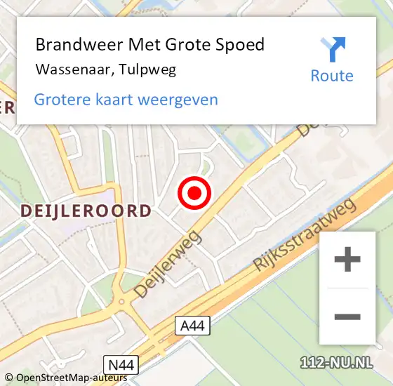 Locatie op kaart van de 112 melding: Brandweer Met Grote Spoed Naar Wassenaar, Tulpweg op 28 februari 2023 10:12