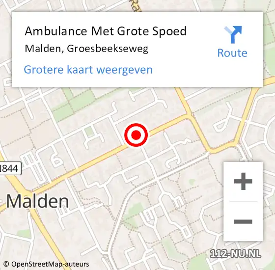 Locatie op kaart van de 112 melding: Ambulance Met Grote Spoed Naar Malden, Groesbeekseweg op 28 februari 2023 10:39