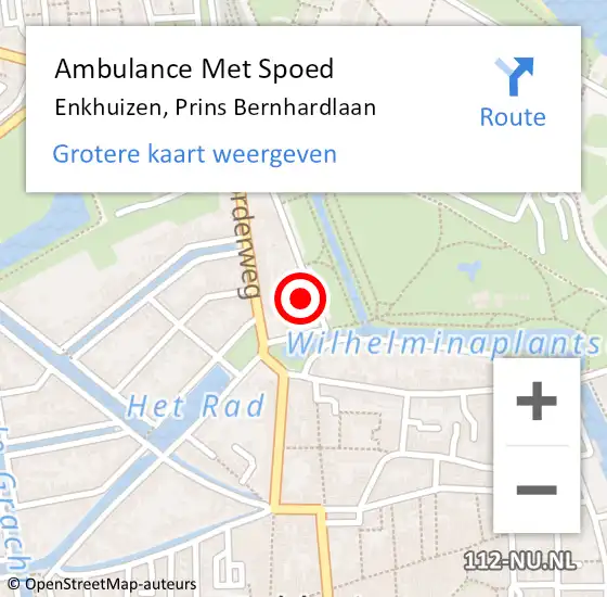 Locatie op kaart van de 112 melding: Ambulance Met Spoed Naar Enkhuizen, Prins Bernhardlaan op 28 februari 2023 10:41