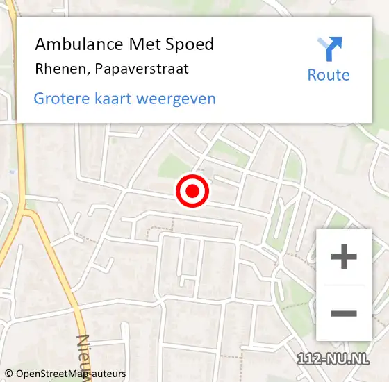 Locatie op kaart van de 112 melding: Ambulance Met Spoed Naar Rhenen, Papaverstraat op 28 februari 2023 10:52