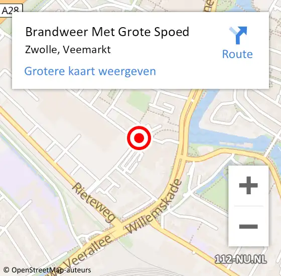 Locatie op kaart van de 112 melding: Brandweer Met Grote Spoed Naar Zwolle, Veemarkt op 28 februari 2023 11:02