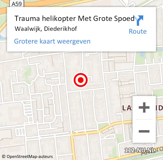 Locatie op kaart van de 112 melding: Trauma helikopter Met Grote Spoed Naar Waalwijk, Diederikhof op 28 februari 2023 11:08