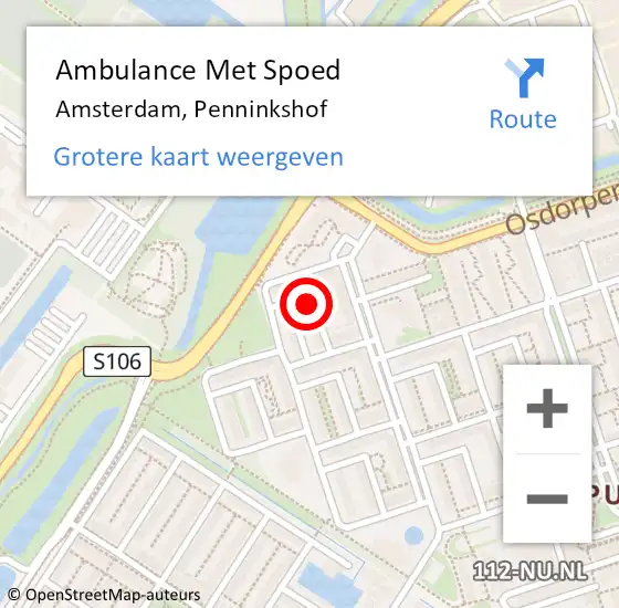 Locatie op kaart van de 112 melding: Ambulance Met Spoed Naar Amsterdam, Penninkshof op 28 februari 2023 11:17