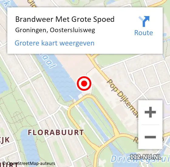 Locatie op kaart van de 112 melding: Brandweer Met Grote Spoed Naar Groningen, Oostersluisweg op 28 februari 2023 11:50