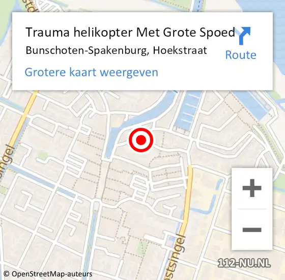 Locatie op kaart van de 112 melding: Trauma helikopter Met Grote Spoed Naar Bunschoten-Spakenburg, Hoekstraat op 28 februari 2023 12:05