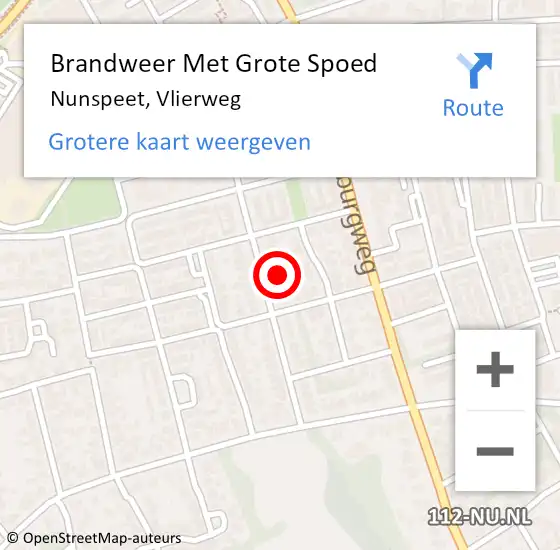 Locatie op kaart van de 112 melding: Brandweer Met Grote Spoed Naar Nunspeet, Vlierweg op 28 februari 2023 12:22