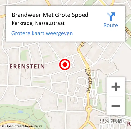 Locatie op kaart van de 112 melding: Brandweer Met Grote Spoed Naar Kerkrade, Nassaustraat op 28 februari 2023 12:47