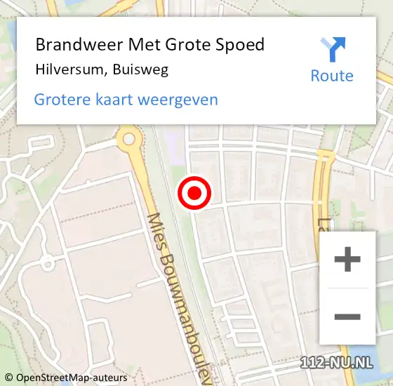 Locatie op kaart van de 112 melding: Brandweer Met Grote Spoed Naar Hilversum, Buisweg op 28 februari 2023 13:09