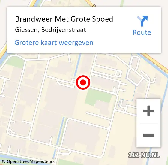 Locatie op kaart van de 112 melding: Brandweer Met Grote Spoed Naar Giessen, Bedrijvenstraat op 28 februari 2023 13:21