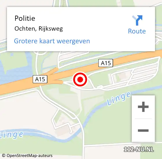 Locatie op kaart van de 112 melding: Politie Ochten, Rijksweg op 28 februari 2023 13:39