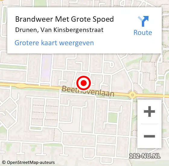 Locatie op kaart van de 112 melding: Brandweer Met Grote Spoed Naar Drunen, Van Kinsbergenstraat op 28 februari 2023 13:40