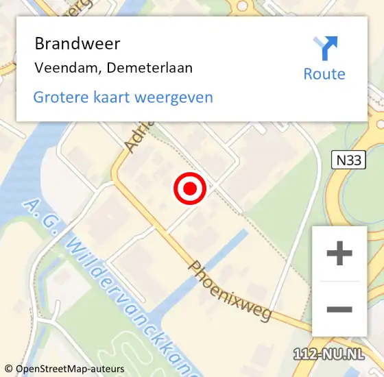 Locatie op kaart van de 112 melding: Brandweer Veendam, Demeterlaan op 28 februari 2023 13:41